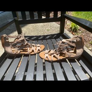 Tan levelled zip up sandals